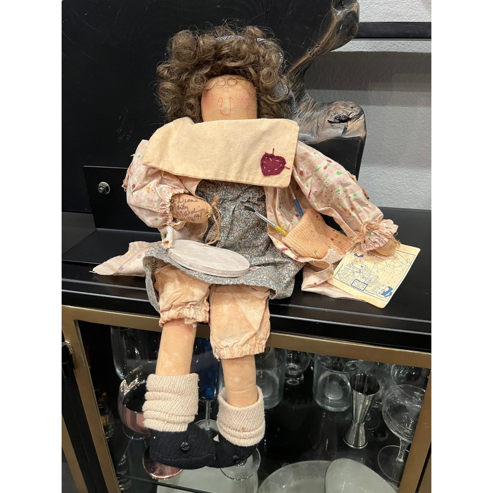 Attic Babies Dottie Doodles Artist signed Rag Doll Pink Primitive Marty Maschino
